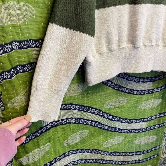 Madewell Clairview Cream and Green Colorblock Cropped Knit Sweater Size Large - Picture 6 of 13